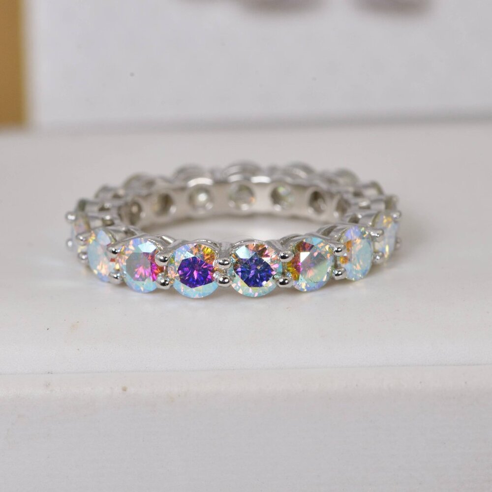 AB Moonstone All Moissanite Eternity Ring 925 Sterling